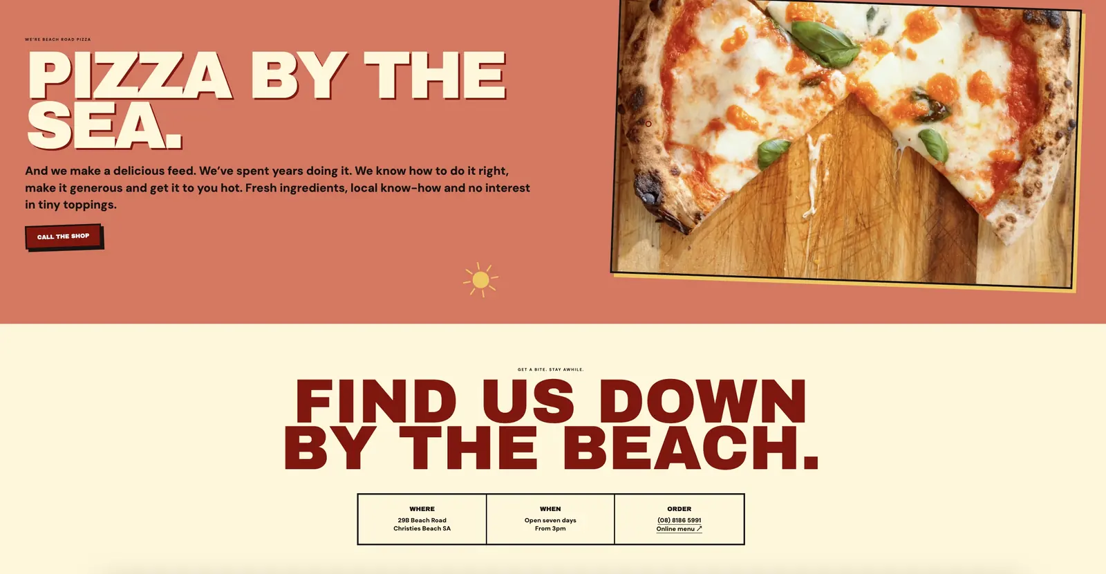 Intentionally blurred work-in-progress Beach Road Pizza website preview