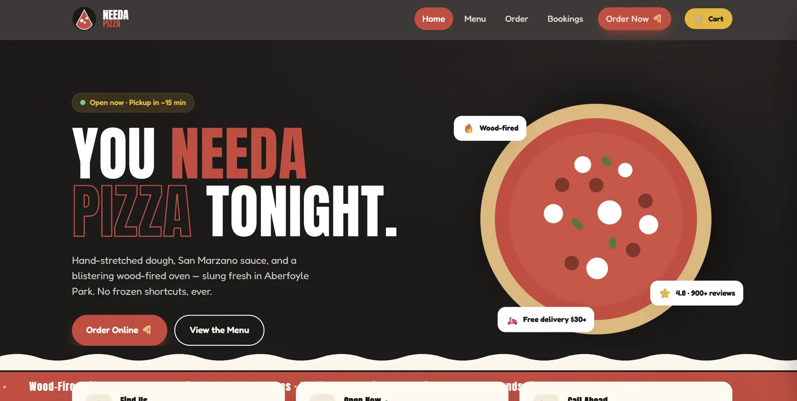 Intentionally blurred work-in-progress Needa Pizza website preview